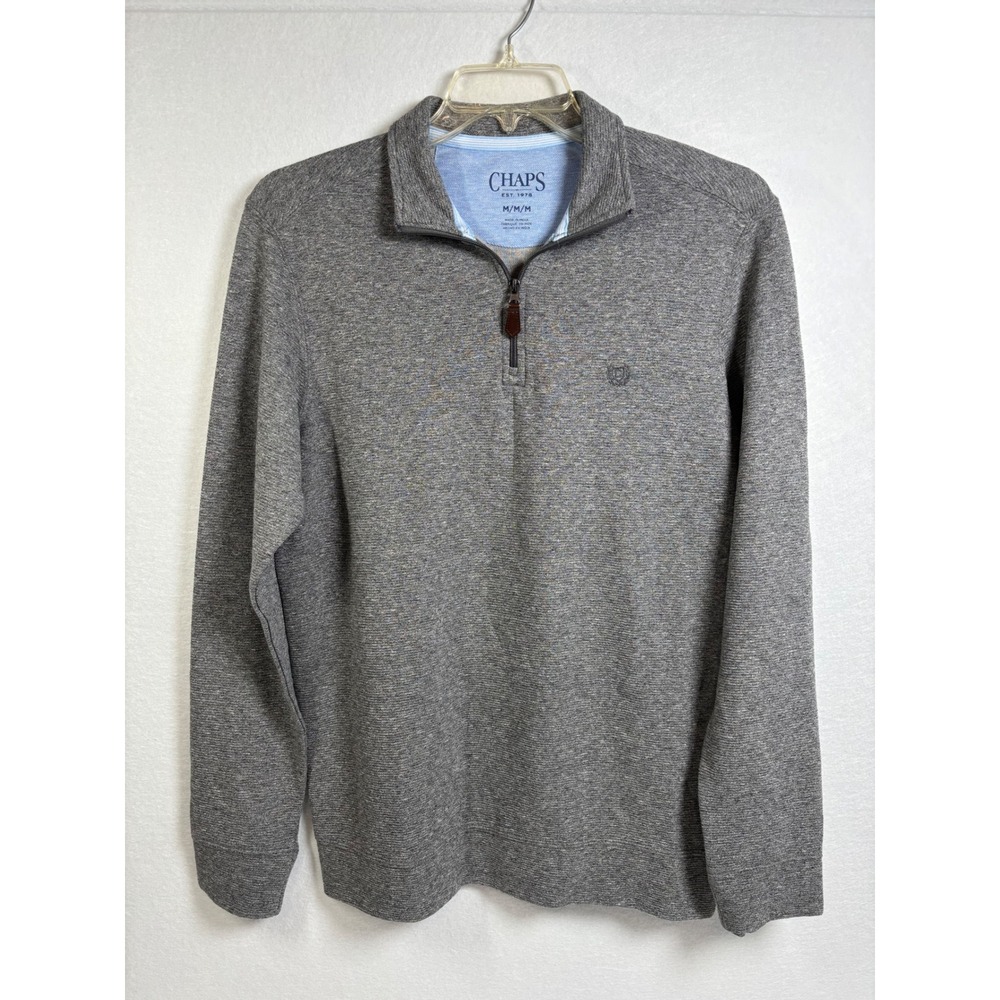 Chaps Quarter Zip Pullover Mens Size M Gray Cotton Blend Jaspe Classic Sweater